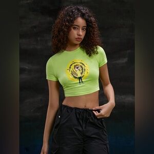 Crop top Rick and Morty Cartoon Network short sleeve Graphic slim fit lime green